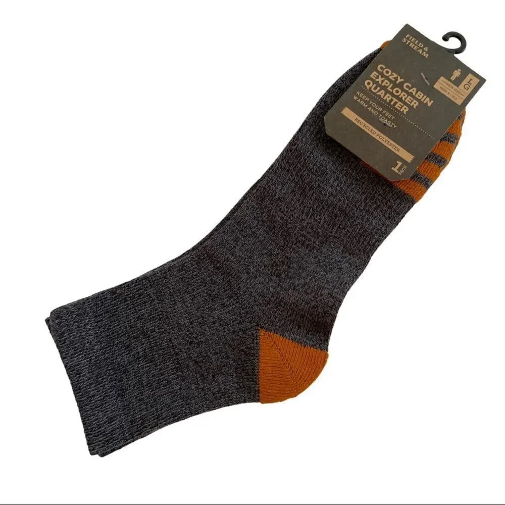 Men's Cozy Cabin Explorer Quarter Socks • Gray/Orange • NWT